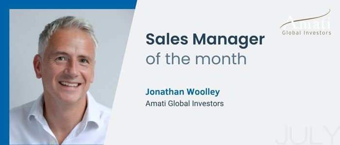 Banner announcing Jon Woolley, from Amati Global Investors as RankiaPro's Sales Manager of the Month
